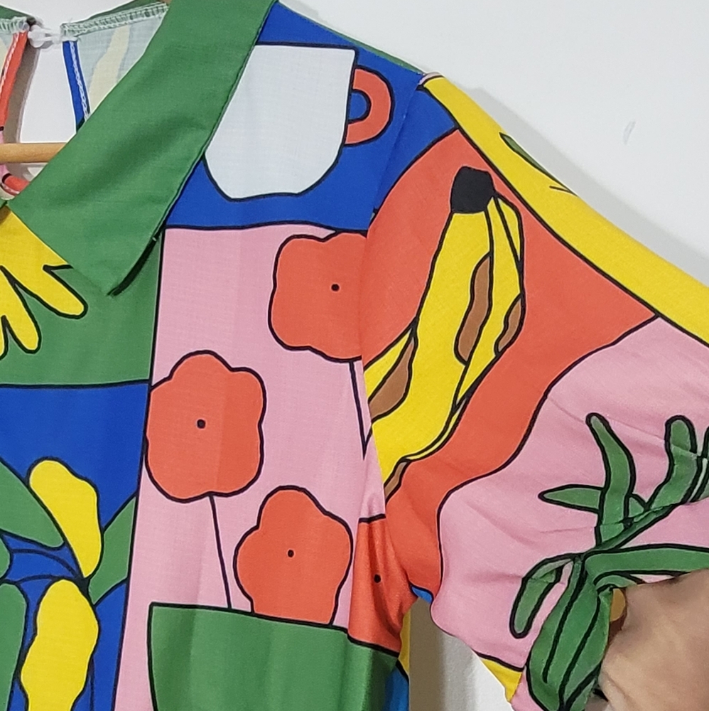 Pop Art Multicolored Abstract Prints Short Sleeve Lightweight Blouse Size Small - Picture 2 of 14